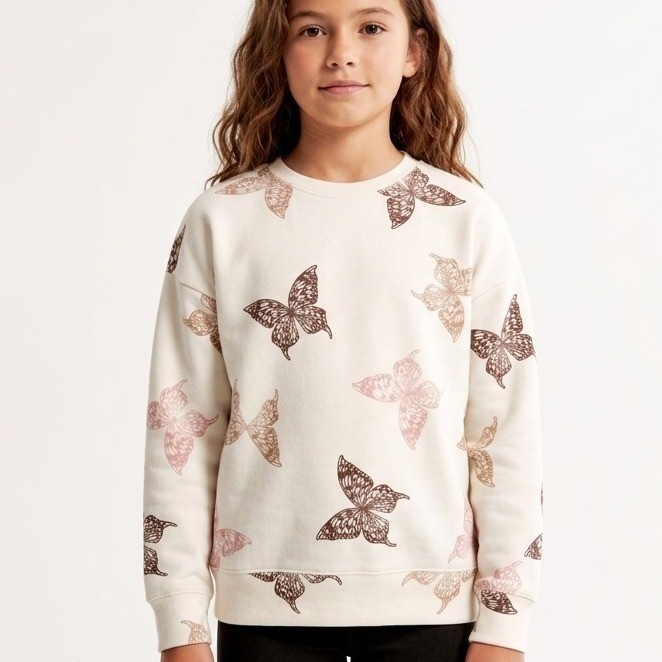 Abercrombie Kids Sweatshirt Kids 11/12 Cream New Butterfly Print Fleece Crewneck