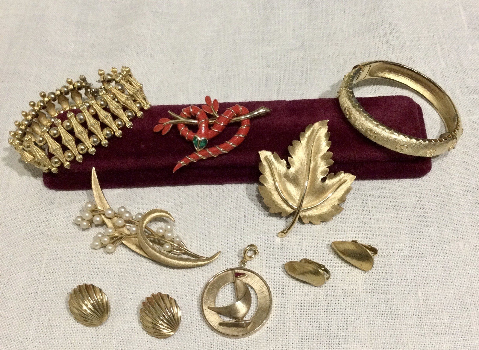 Vintage Crown TRIFARI LOT ~ Gold Brooches, Earrings, Bracelets, Enamel Snake Pin