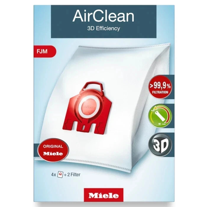 New Miele FJM Vacuum Bags 3D AirClean 4 HEPA Bags & 2 Filters Per Box
