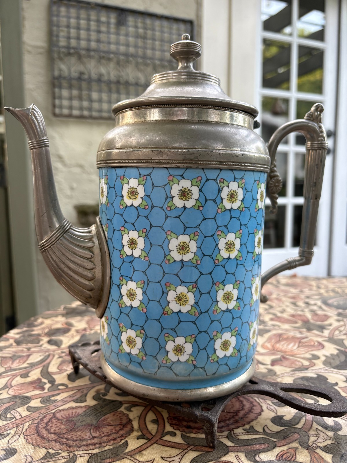 Rare Victorian era apple blossom coffee pot, Manning, Bowman & Co.