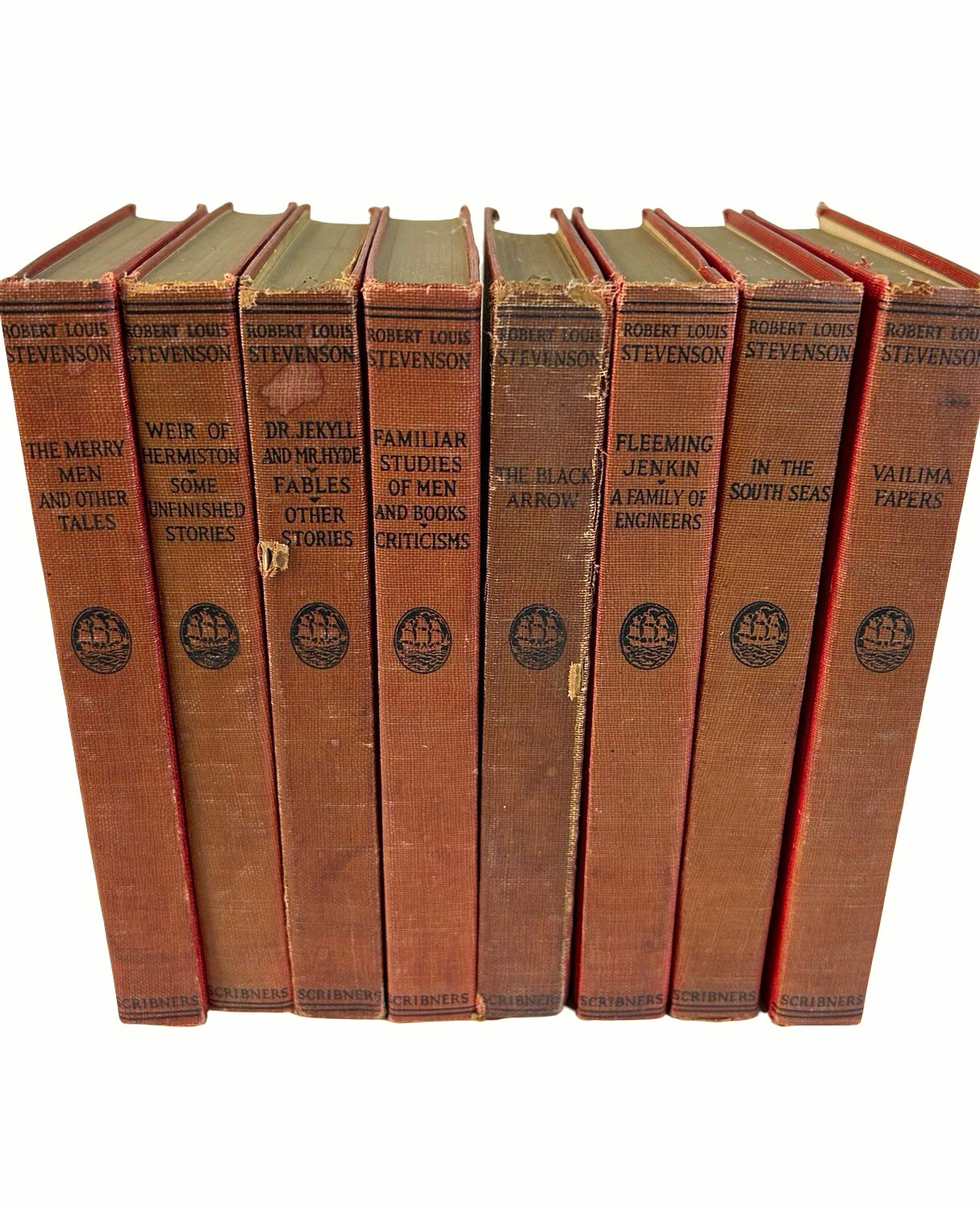 Antique Lot of 1925 Robert Louis Stevenson Books 6.75” some have loose binding