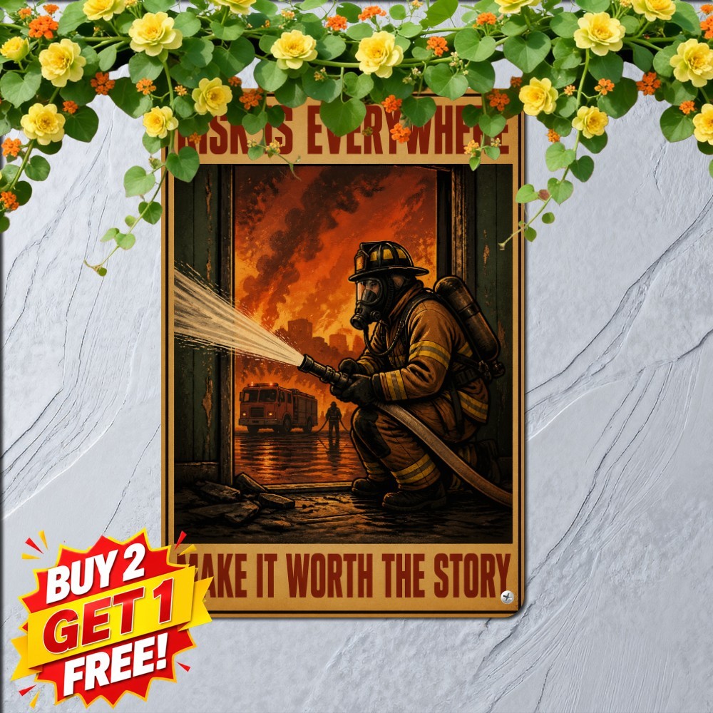 Brave Firefighter Courage Wall Decor Sign Heroic Honor Metal Tin Plaque