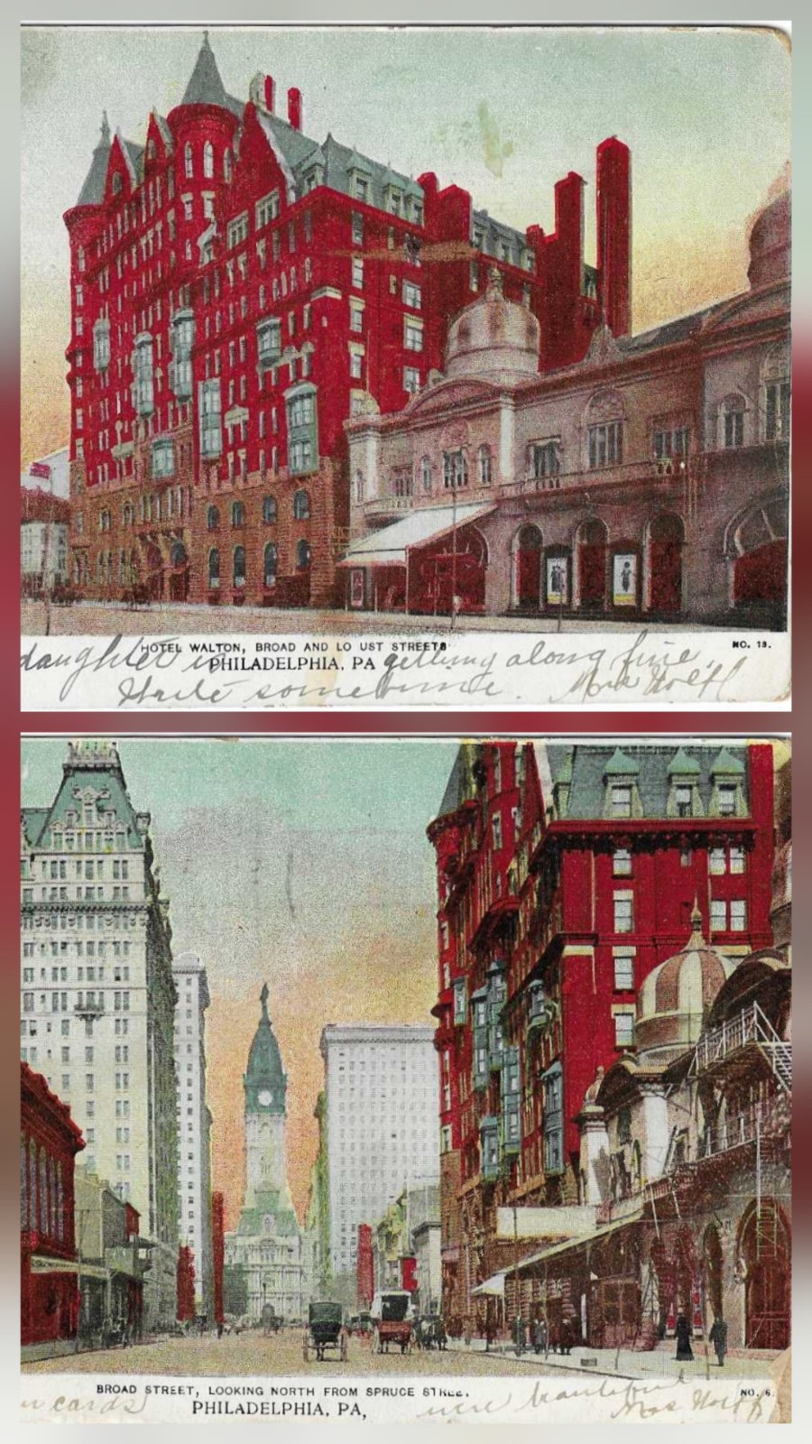 PA Set Of Two 2 Philadelphia Pennsylvania Postcards Sent To Hamilton Ontario \'07