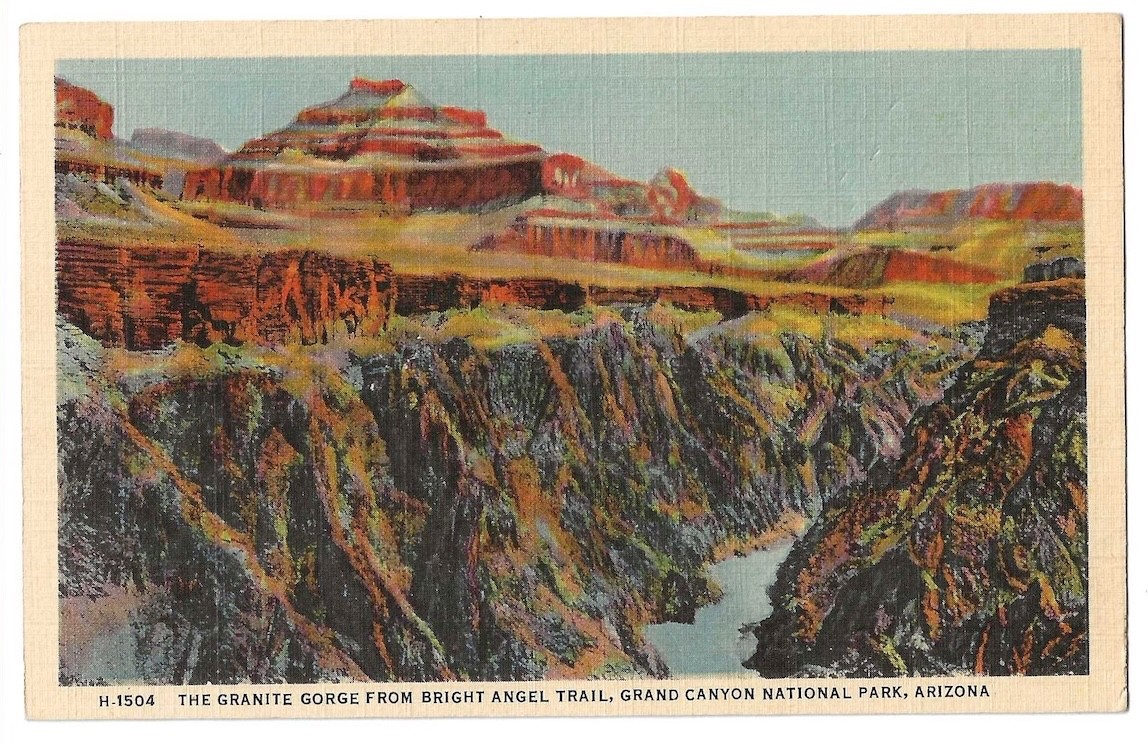 Fred Harvey, Grand Canyon Park c1930\'s Granite Gorge from Bright Angel Trail