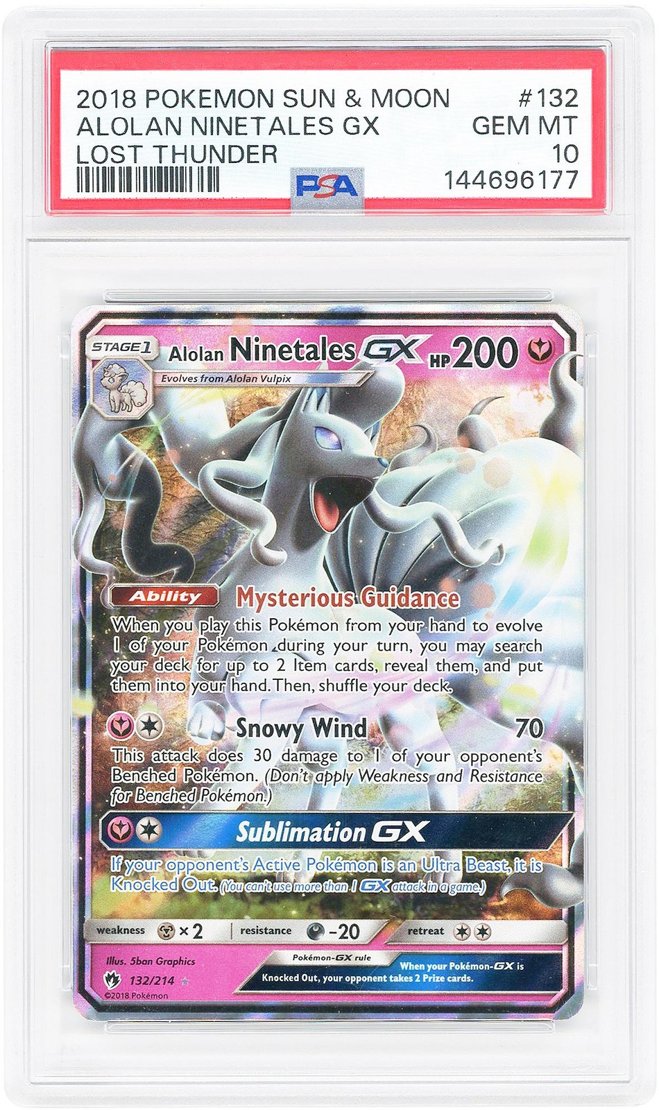 Alolan Ninetales GX 2018 Pokemon Lost Thunder Ultra Rare #132 PSA Item#14662190