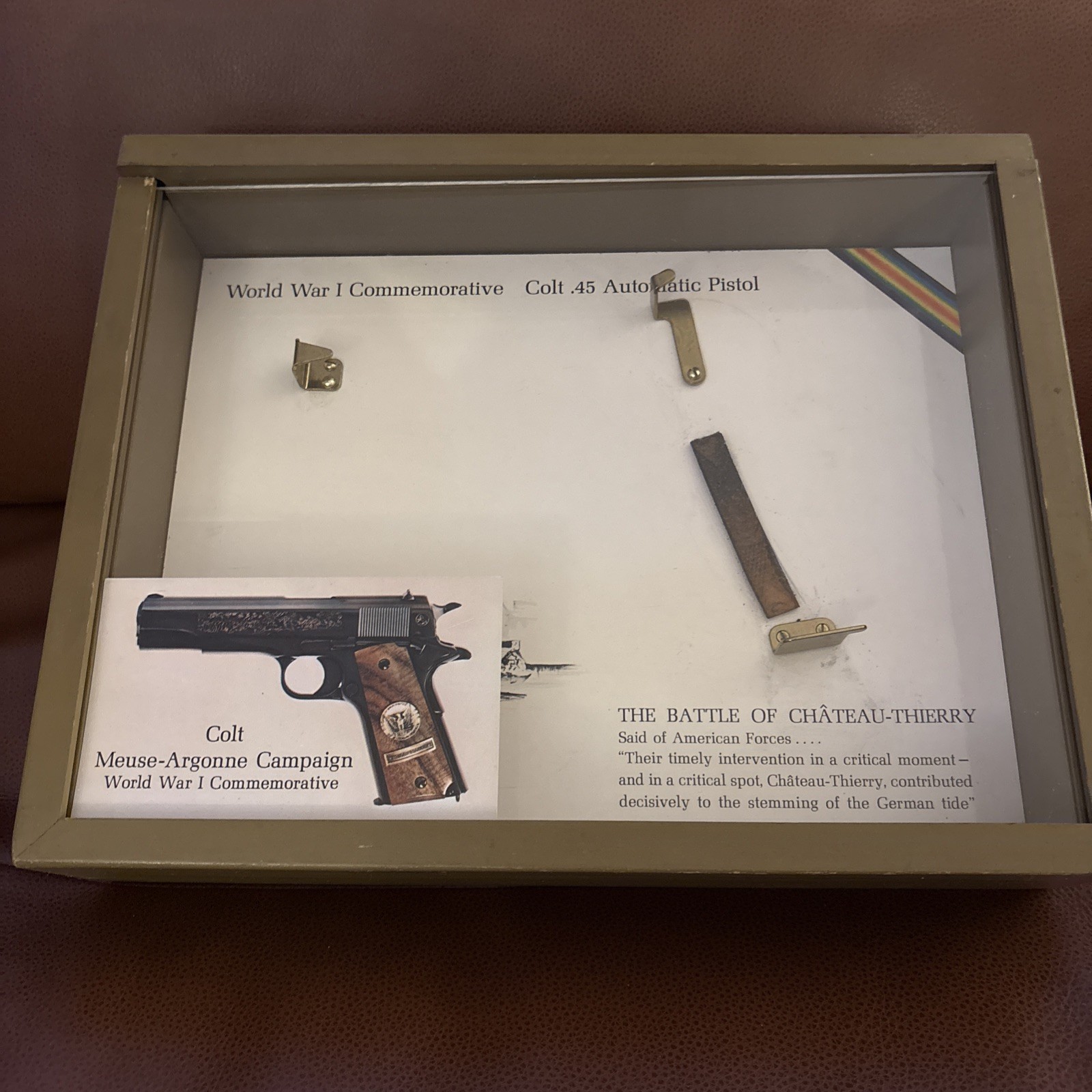 1911 Colt .45 The Battle of Chateau Thierry ww1 Presentation Display Case Nice 1911 Colt .45 The Battle of Chateau Thierry ww1 Presentation Display Case Nice