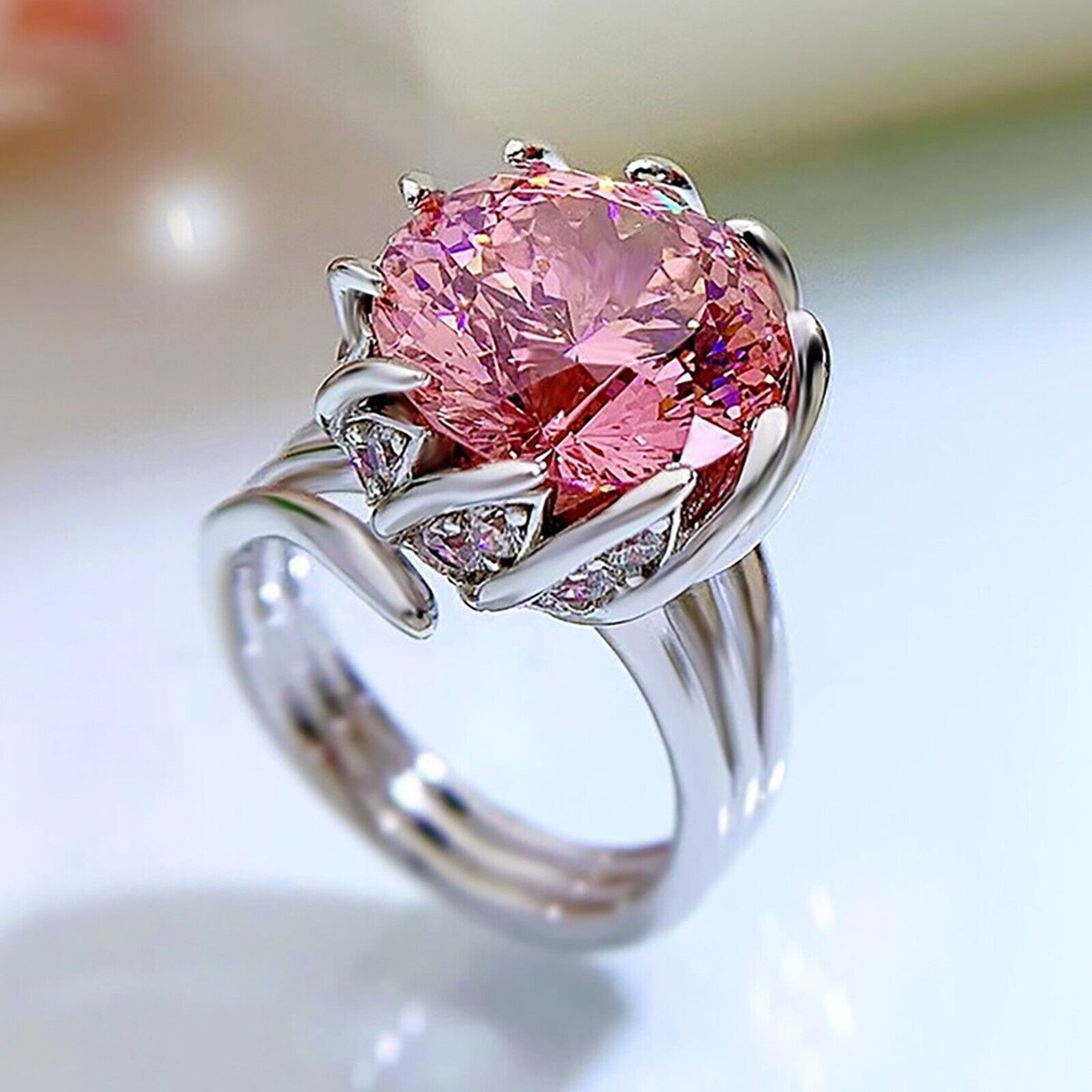 11.00 Ct Certified Round Shape Natural Pink Diamond Ring VVS1 White Gold Finish