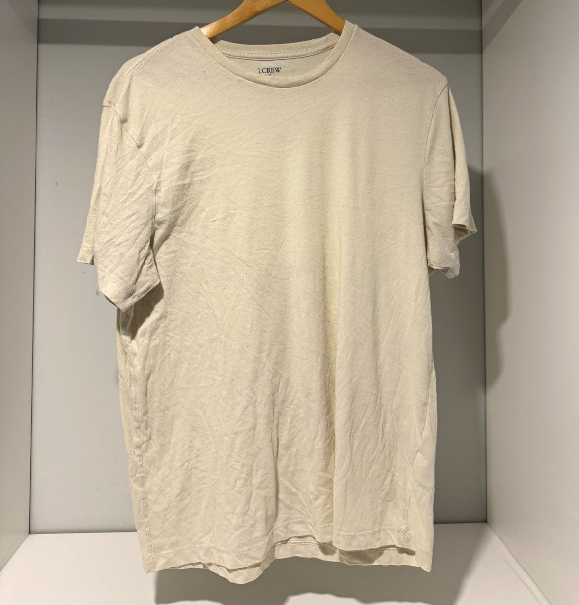 J.CREW Men\'s Washed Solid Beige Crew Neck Short Sleeve T-Shirt Size L J.CREW Men\'s Washed Solid Beige Crew Neck Short Sleeve T-Shirt Size L