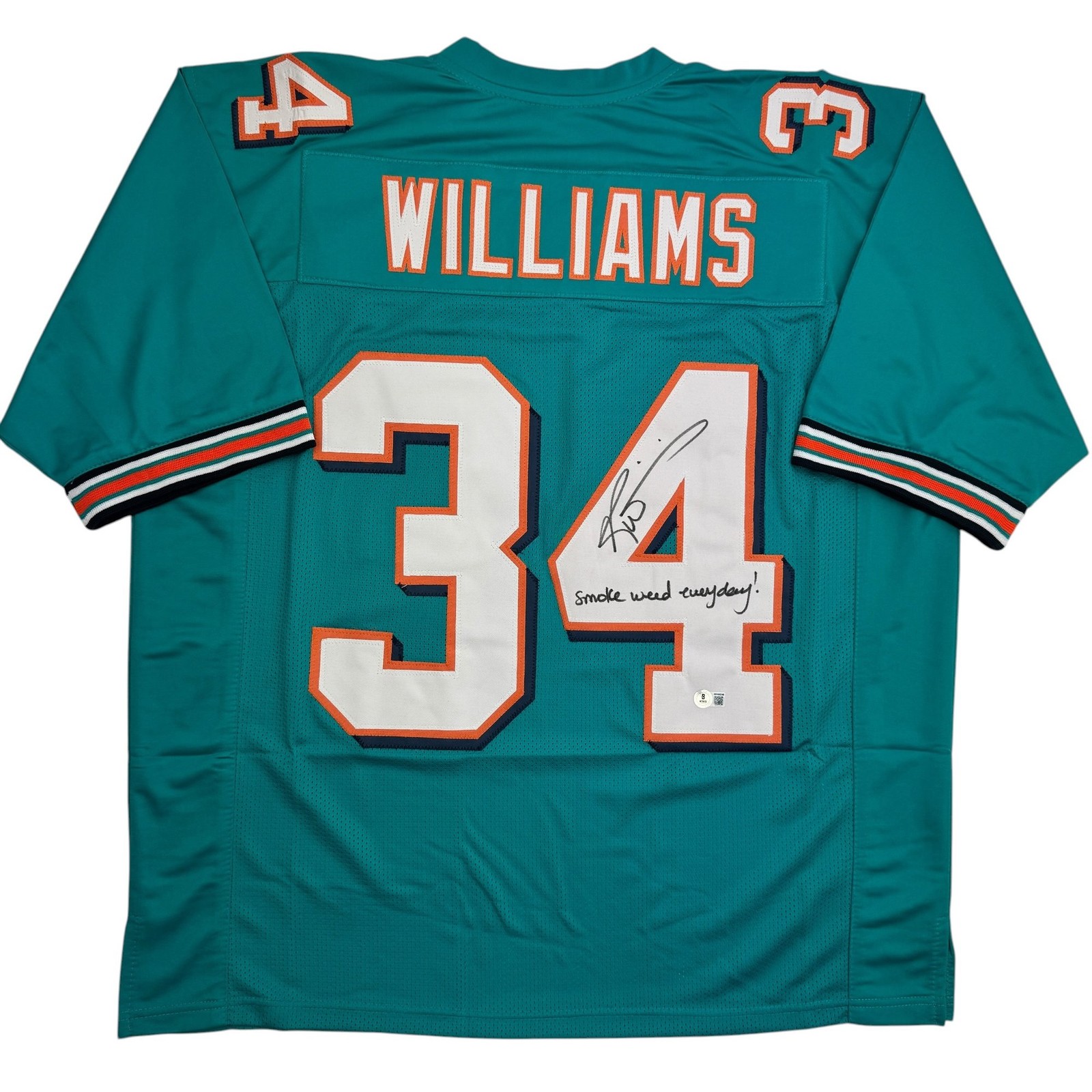 Autographed/Signed Ricky Williams Weed Miami Teal Football Jersey BAS COA