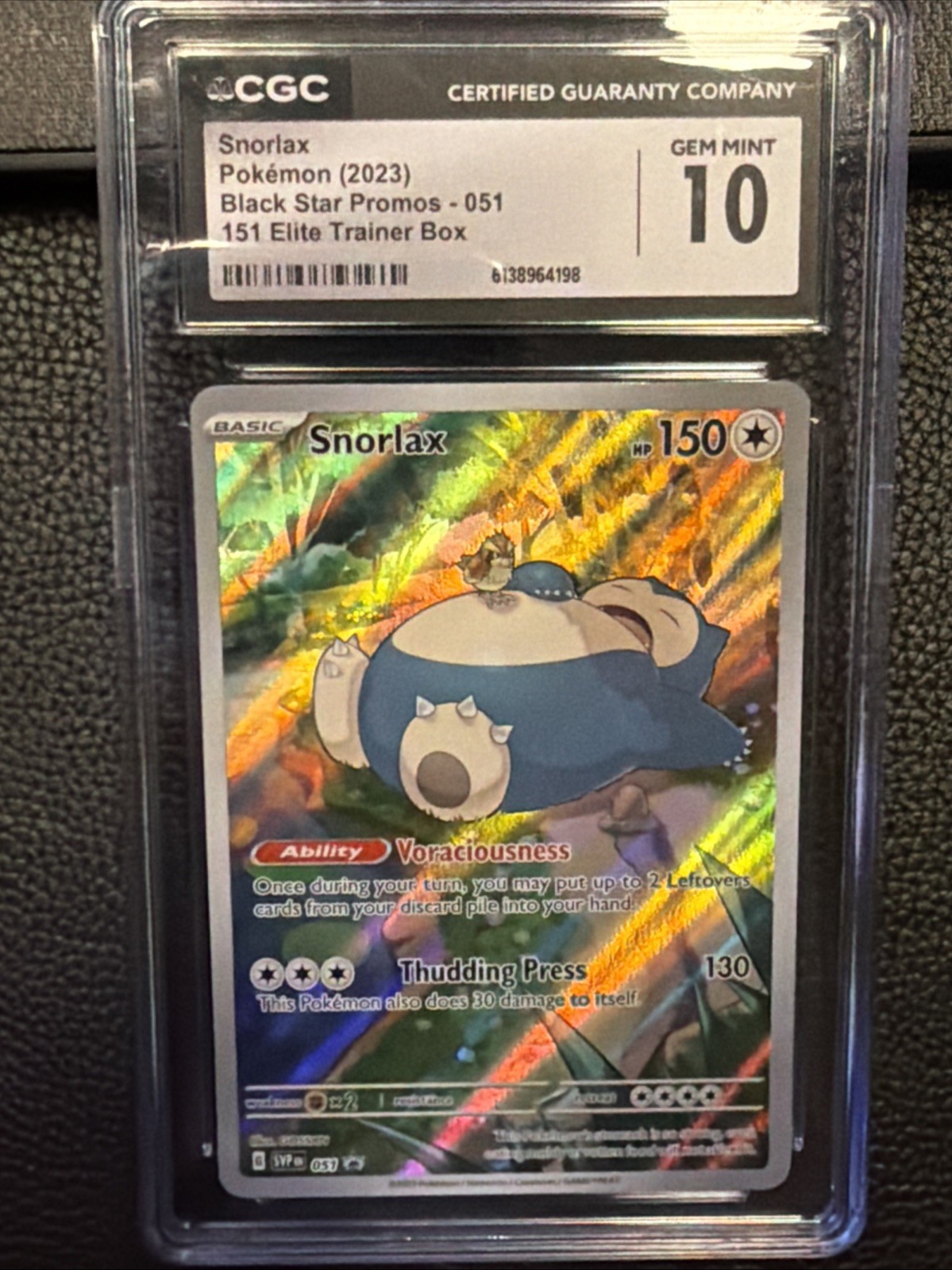 2023 Pokemon Snorlax 051 SVP Black Star Promo 151 ETB CGC 10 Gem Mint