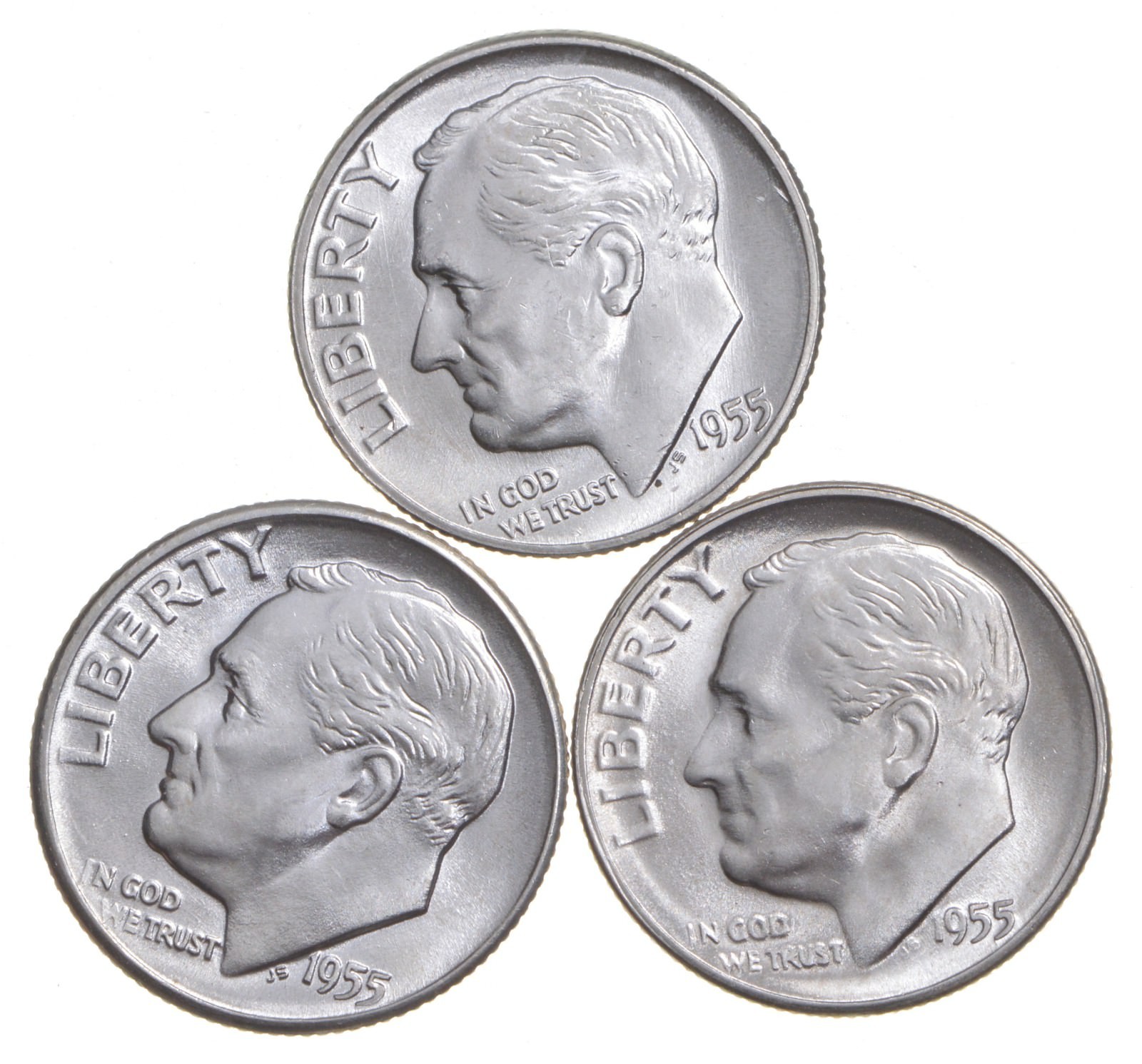 Choice Unc 1955 P+D+S Roosevelt Dime Gem BU Collection Lot Set