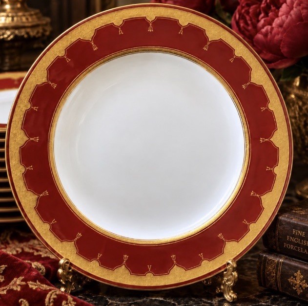 Antique MINTON Set Of 9 Dinner Plates G9561 Red Gold 10.25” Rare Museum Quality
