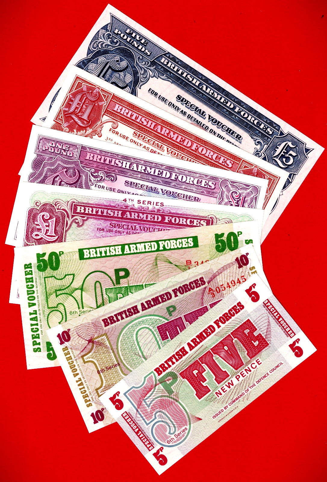 British Armed Forces BAF UNC Notes 5, 10, 50 Pence + 1 Pd Series 2, 3, 4 + 5 Pd British Armed Forces BAF UNC Notes 5, 10, 50 Pence + 1 Pd Series 2, 3, 4 + 5 Pd