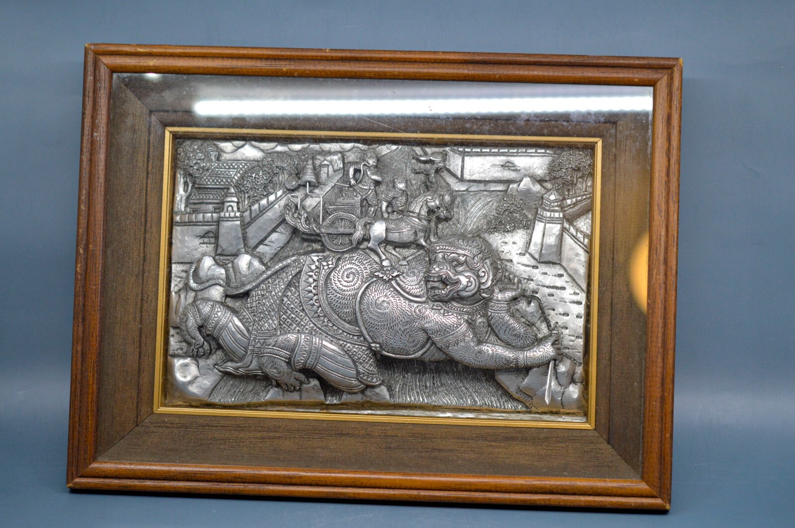 Vintage, Thai, pewter , 3 d relief, frame, 15 x 11 inches Vintage, Thai, pewter , 3 d relief, frame, 15 x 11 inches