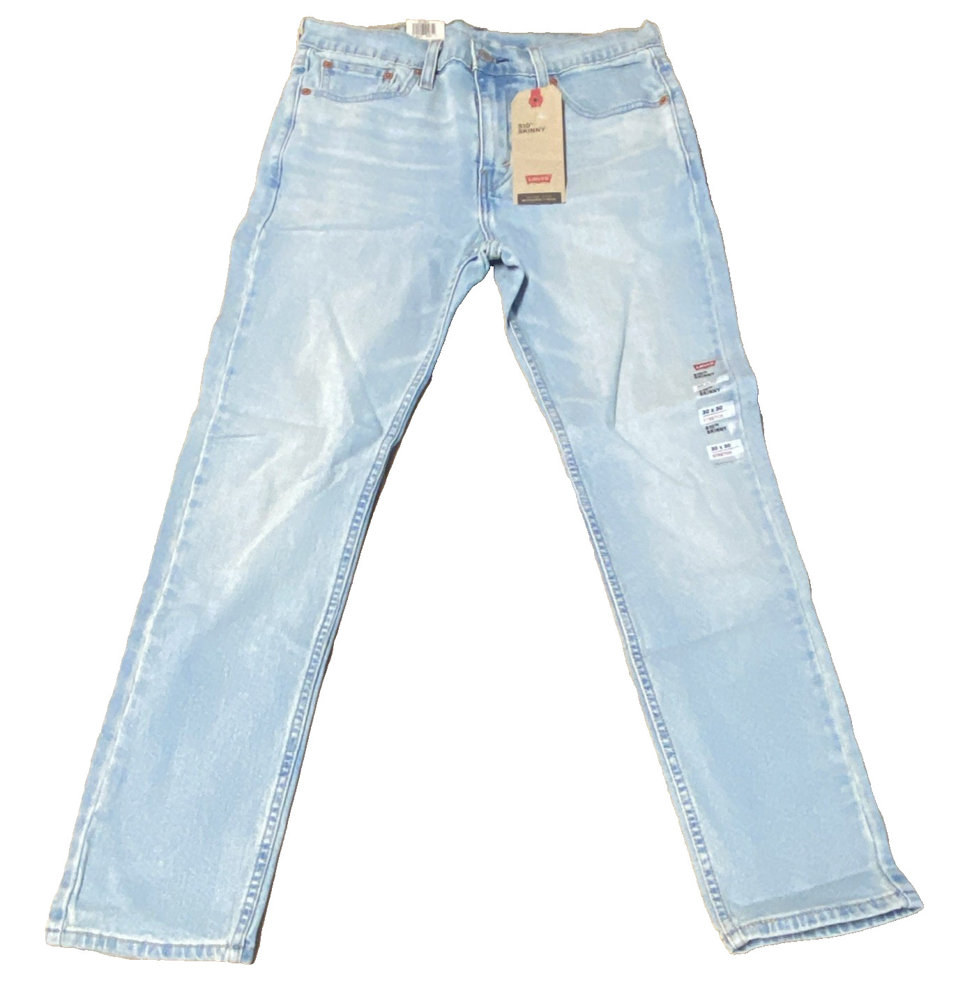 New Levi\'s 510 Skinny Stretch Jeans Mens Light Wash Blue Denim 5-Pocket