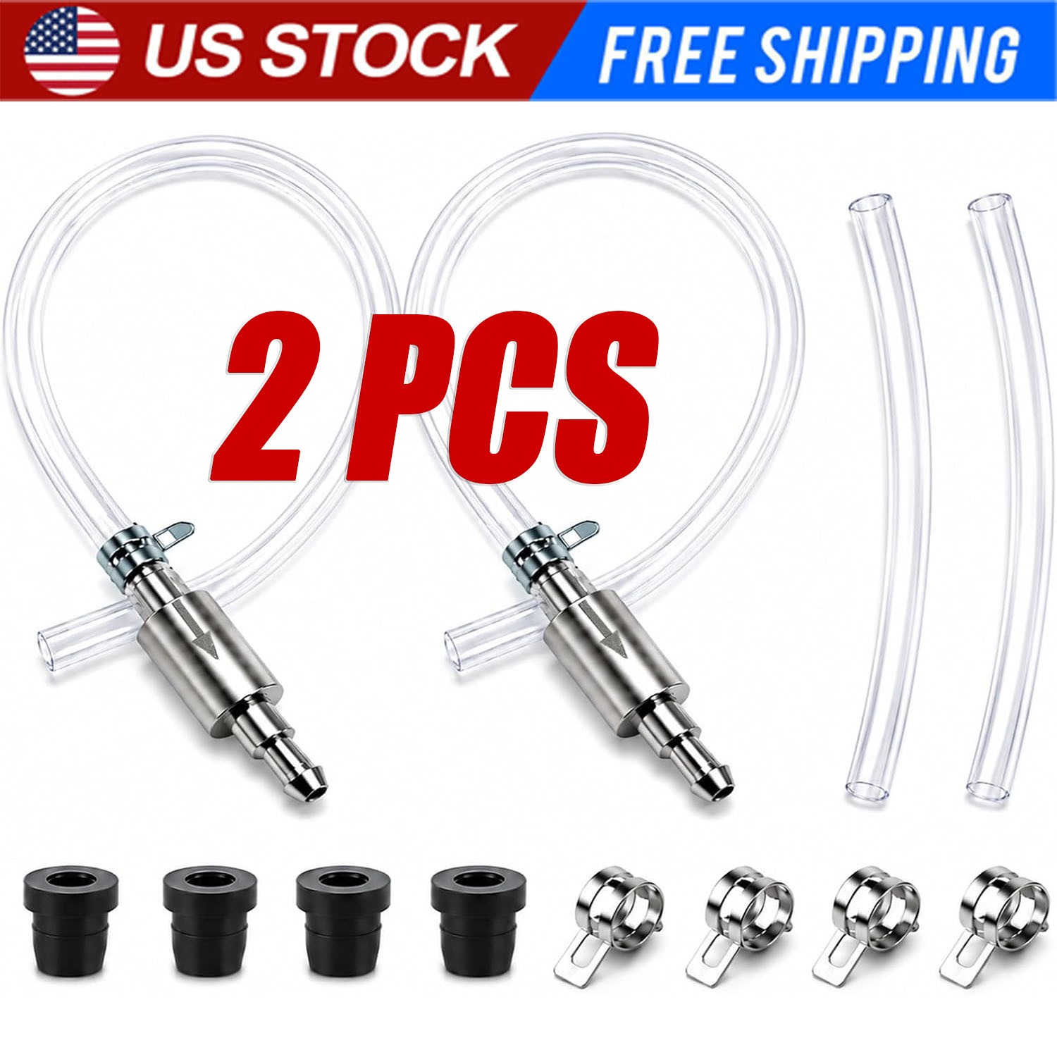 2PCS Brake Bleeder Hose, One Way Check Valve Tube Bleeding Tool Kit Silver US