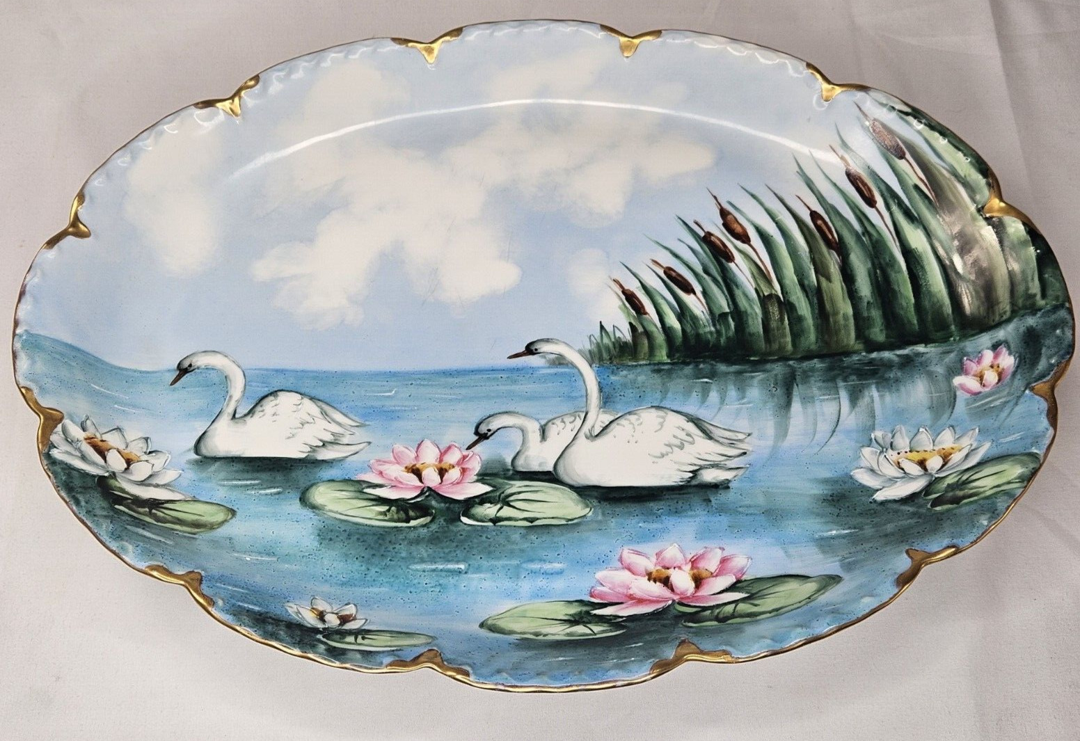 Antique Haviland Hand Painted Swan Flower 16