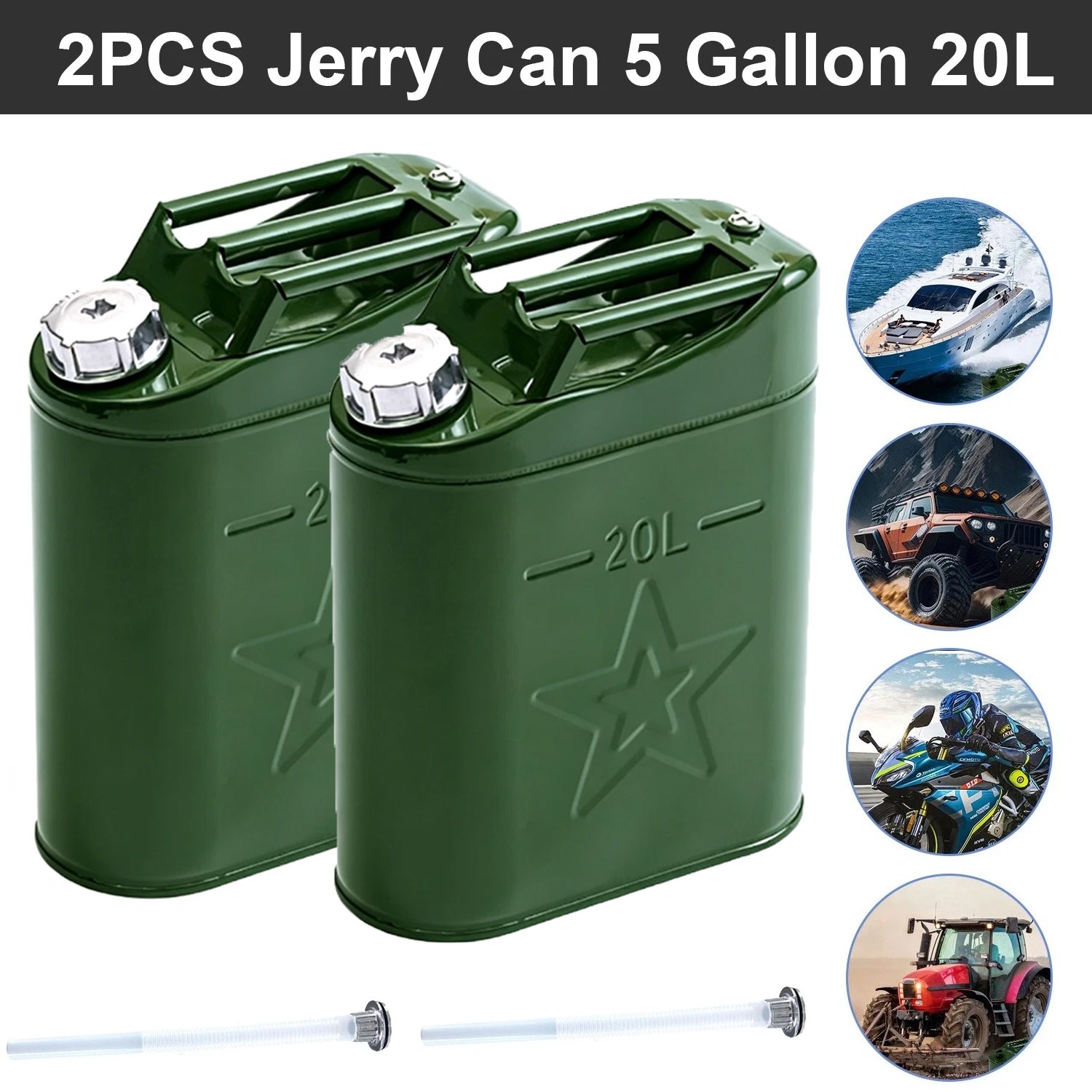 2PCS Jerry Can 5 Gallon 20L Can Metal Tank Emergency Backup Off-road