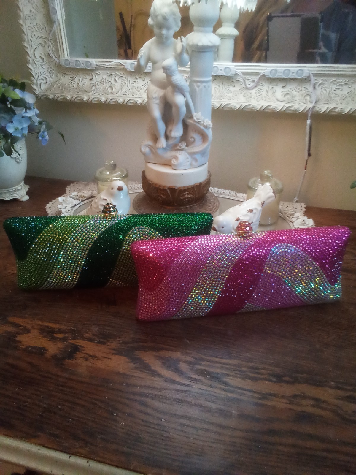 Wicked inspired Lot of 2 Crossbody sequin purses style Green & Pink New Wicked inspired Lot of 2 Crossbody sequin purses style Green & Pink New