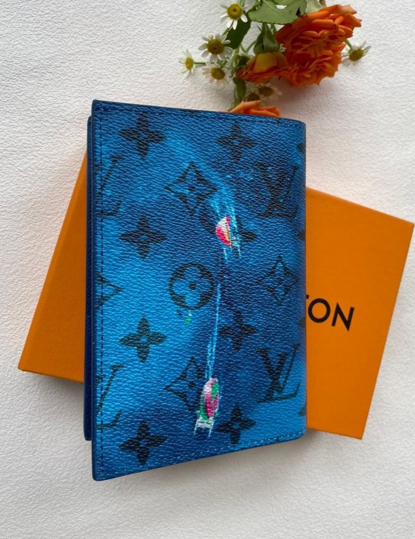 Louis Vuitton Blue Pool Summer Coated Canvas Passport Holder Cover-usa