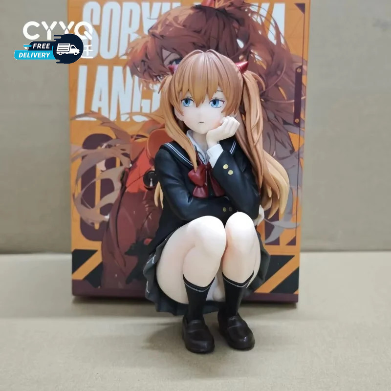 Eva Asuka Langley School Uniform Figure Squat Pose Collectible Anime Ornament Eva Asuka Langley School Uniform Figure Squat Pose Collectible Anime Ornament