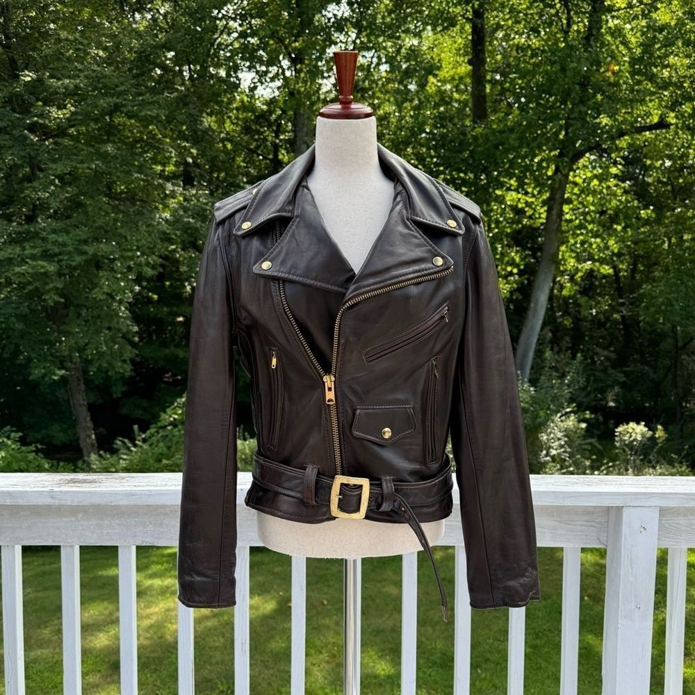Vintage Lesco Women’s Motorcycle Brown Leather Jacket Talon Zipper. Vintage Lesco Women’s Motorcycle Brown Leather Jacket Talon Zipper.