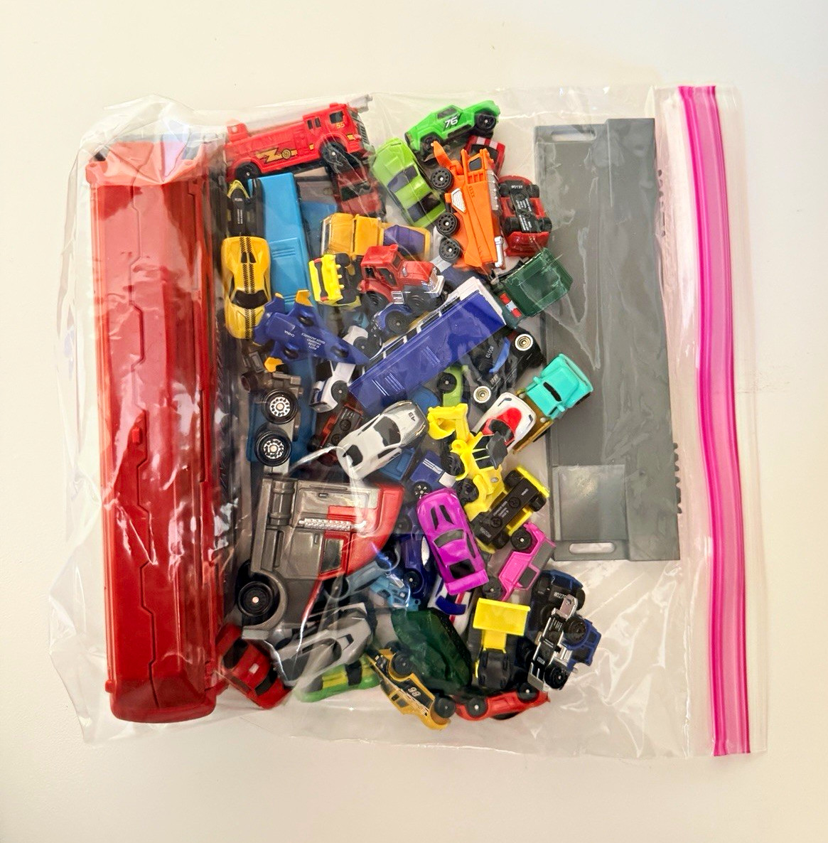 Micro Machines Plastic Vehicle Playset Lot w/ Mini Cars & Truck Carrier