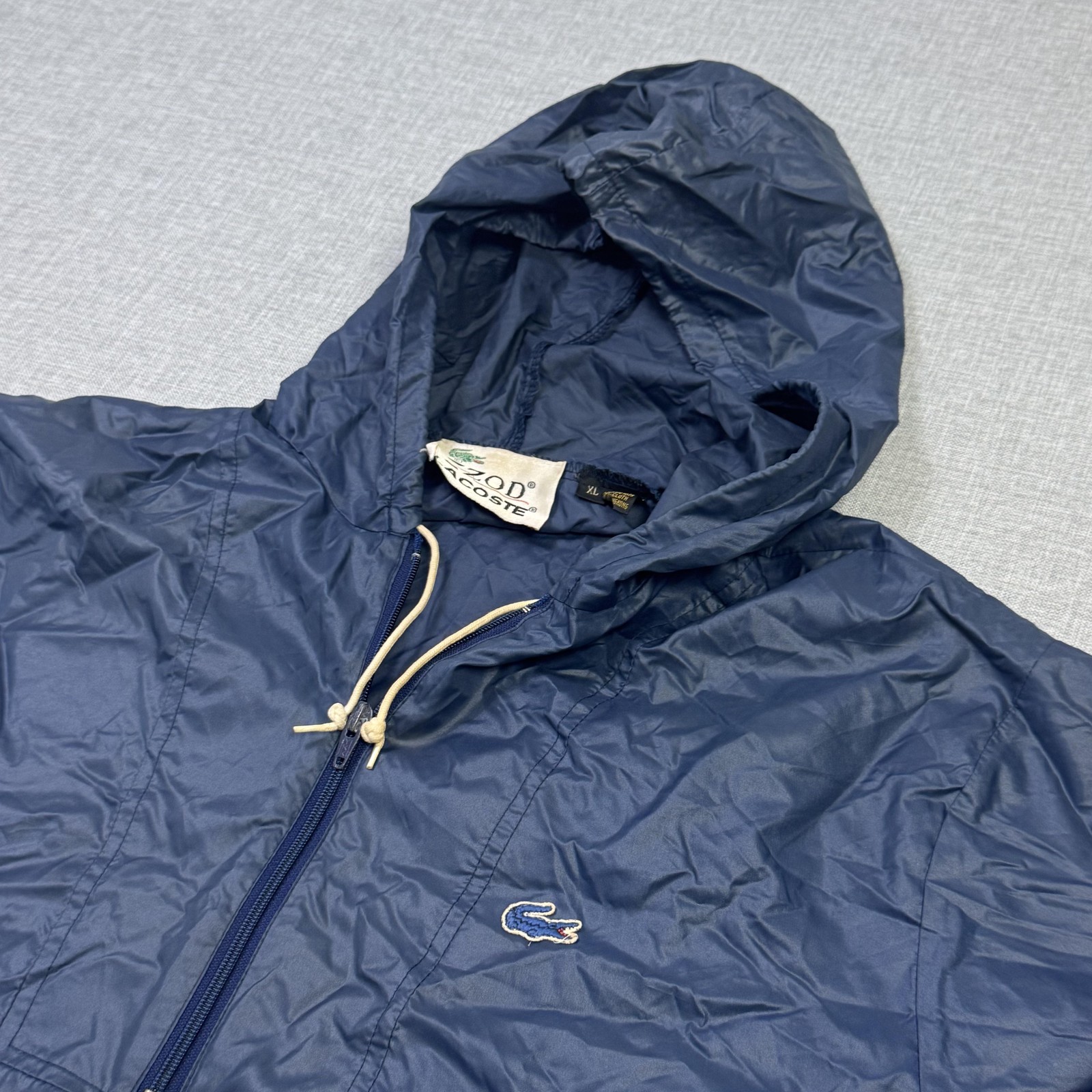 Izod Lacoste Vintage Anorak Jacket Mens XL Blue Hooded Lightweight 1/2 Zip