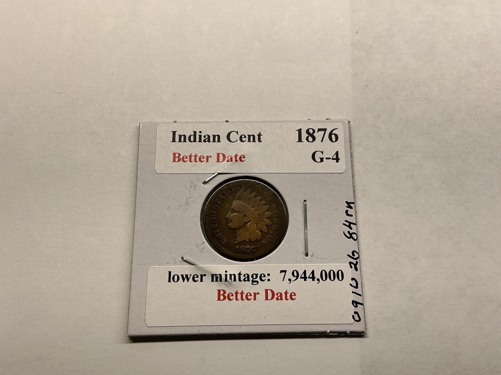 1876 Indian Head Penny from Philadelphia Mint Good Condition 091026 84rk