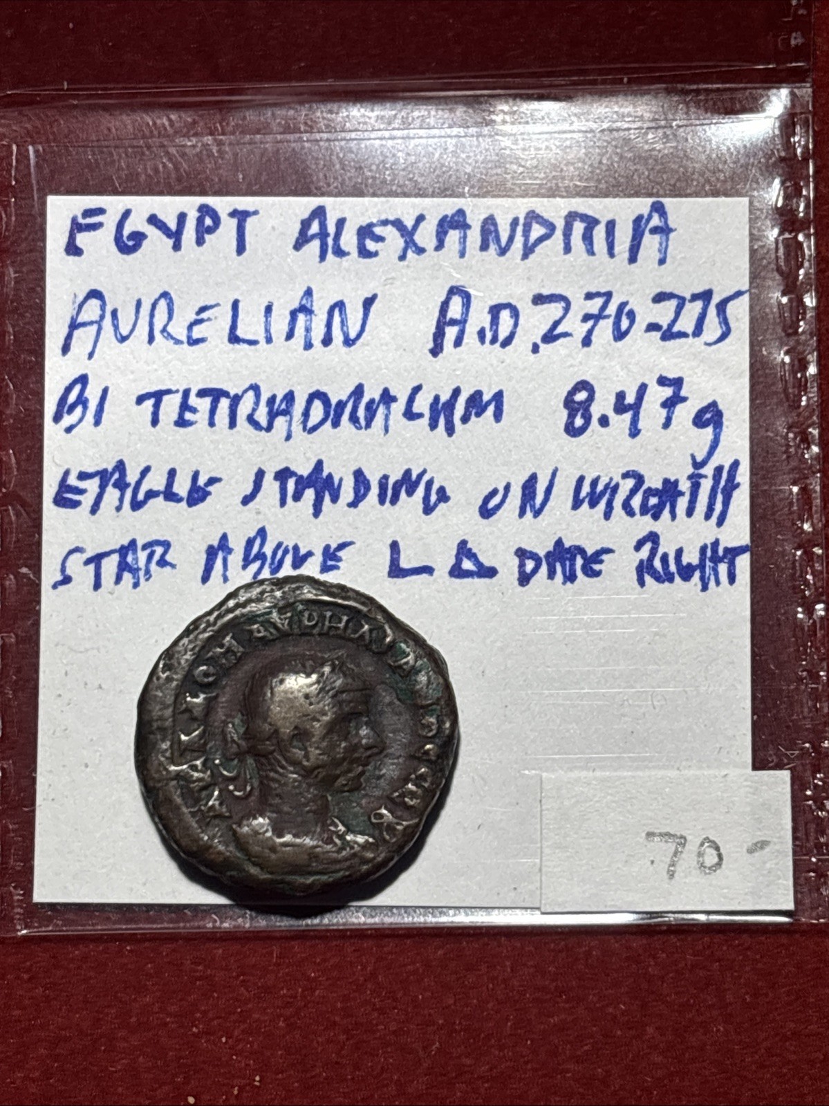 ROMAN PROVINCIAL (EGYPT, ALEXANDRIA) - 270-275Tetradrachm Aurelian Rev Eagle ROMAN PROVINCIAL (EGYPT, ALEXANDRIA) - 270-275Tetradrachm Aurelian Rev Eagle