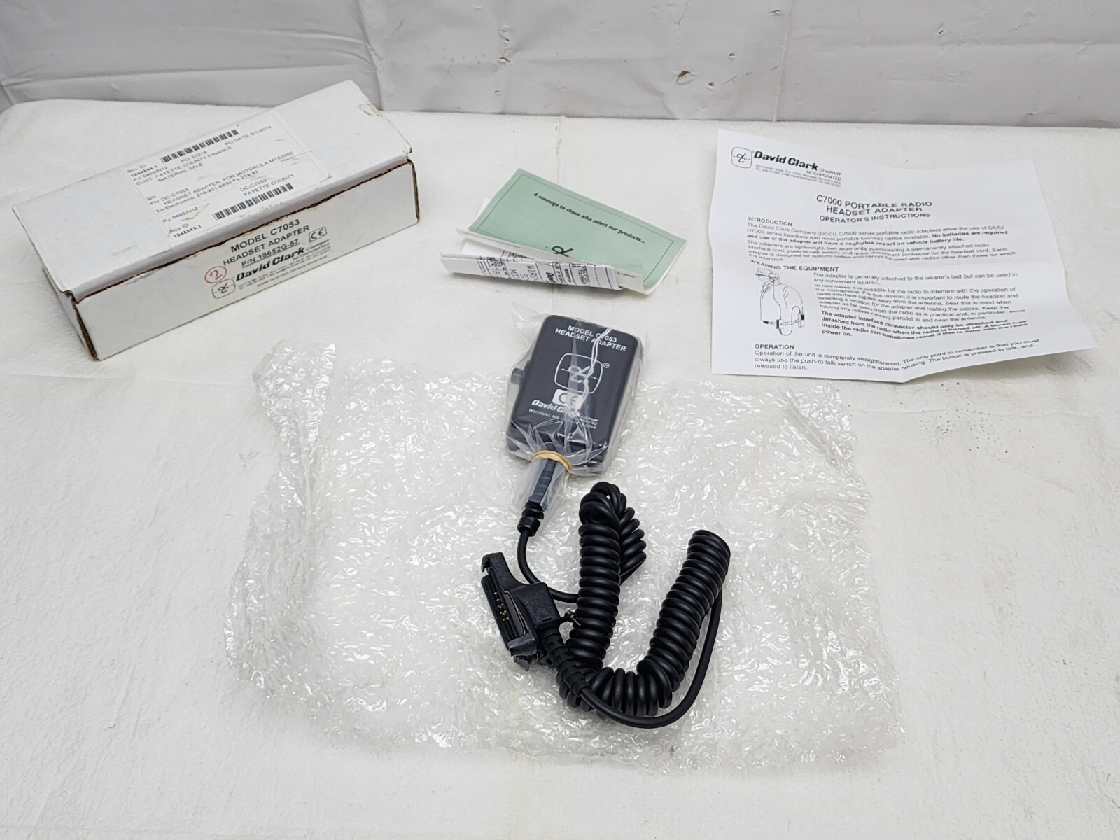 David Clark Headset Adapter Model C7053 P/N 1865G-57 David Clark Headset Adapter Model C7053 P/N 1865G-57