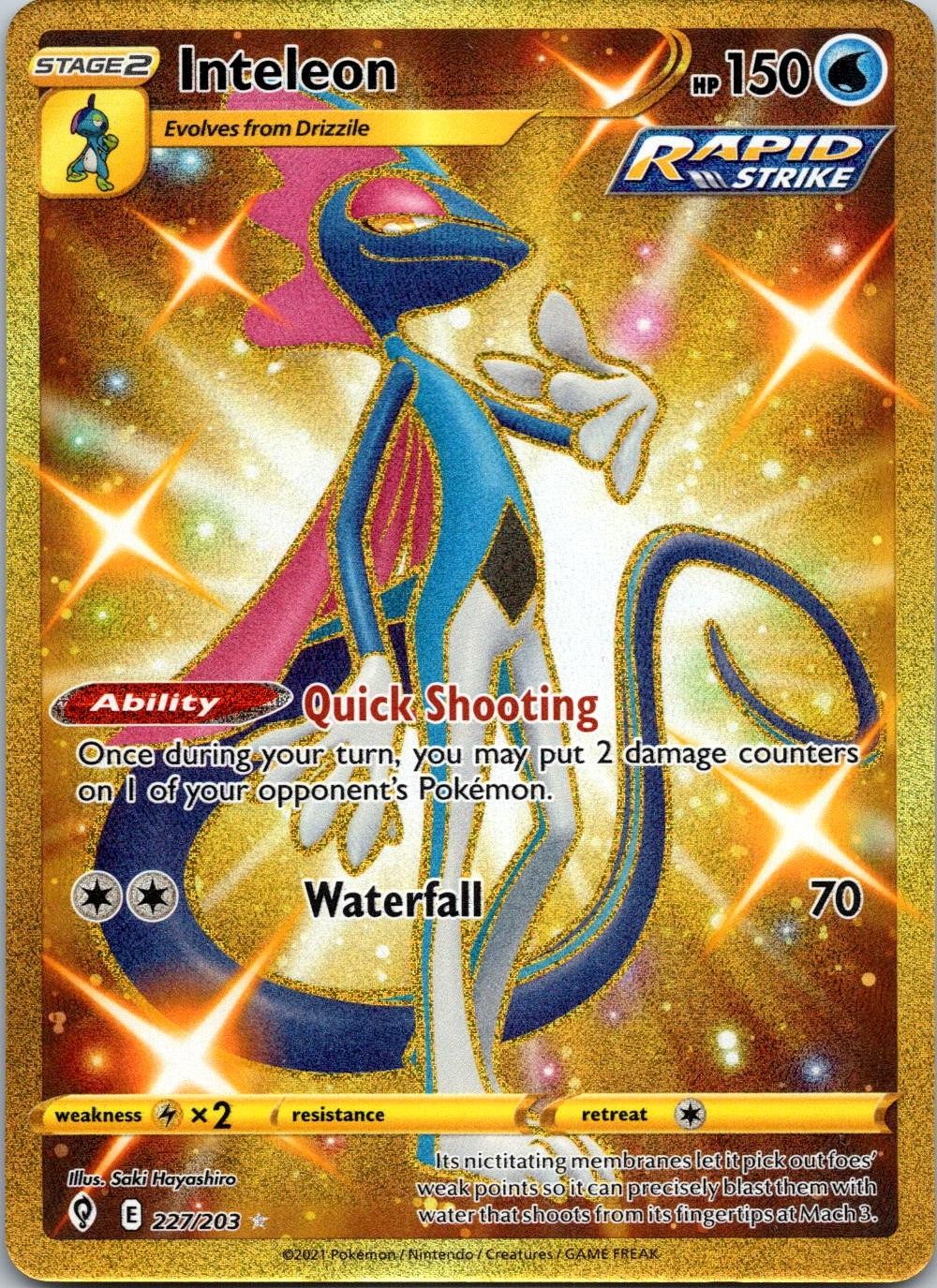 Inteleon 227/203 Secret Rare Evolving Skies Pokemon Holo Near Mint Inteleon 227/203 Secret Rare Evolving Skies Pokemon Holo Near Mint