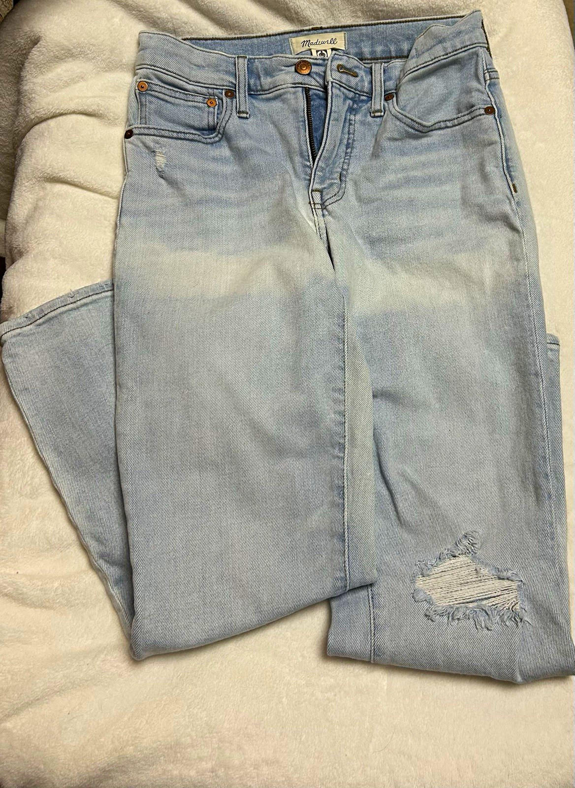 Madewell Women\'s Mid-Rise Straight Jeans Light Wash Distressed 5-Pocket Madewell Women\'s Mid-Rise Straight Jeans Light Wash Distressed 5-Pocket