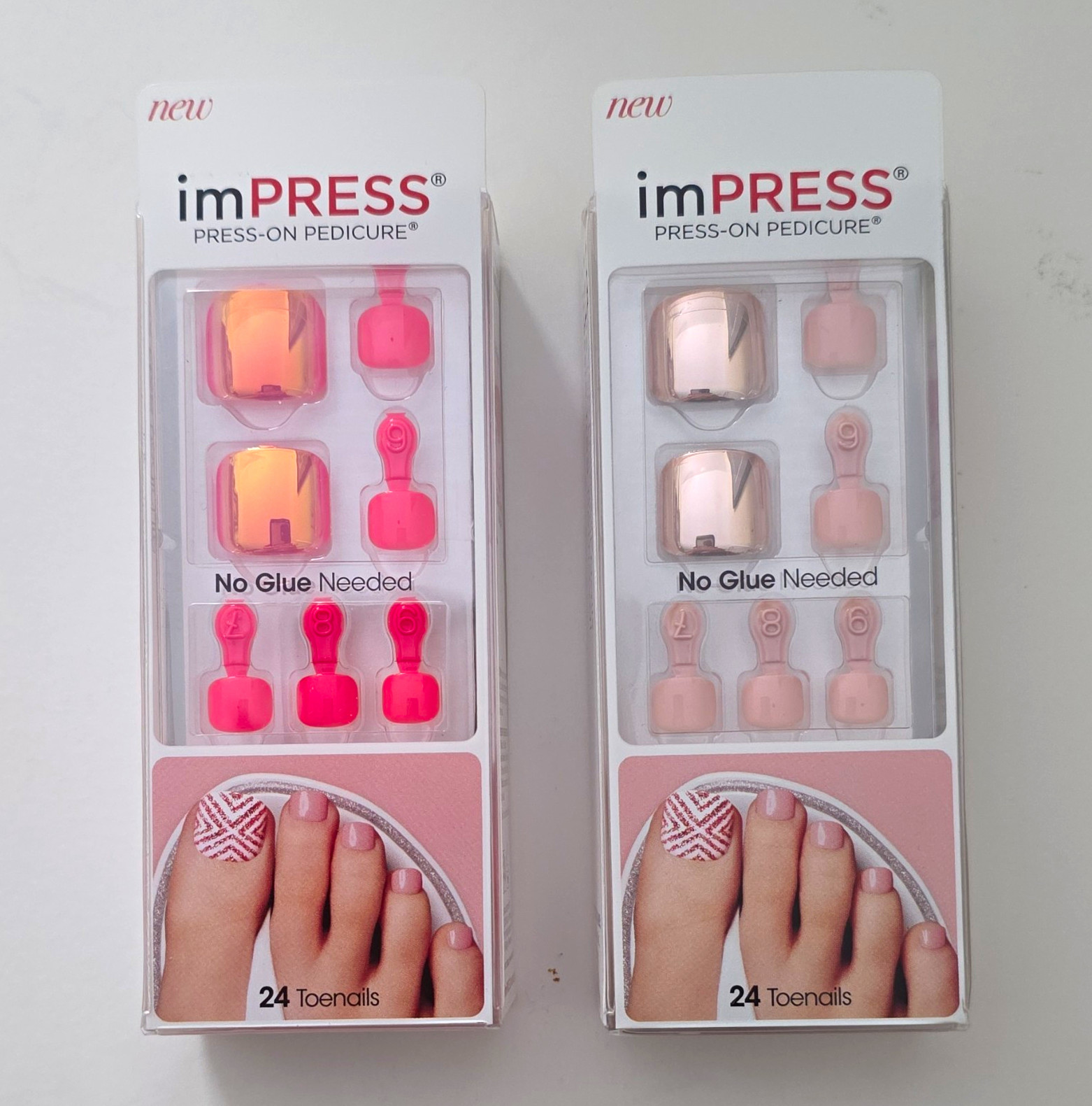 TWO imPRESS Self-Adhesive Press-On Toenails  24 Ct 