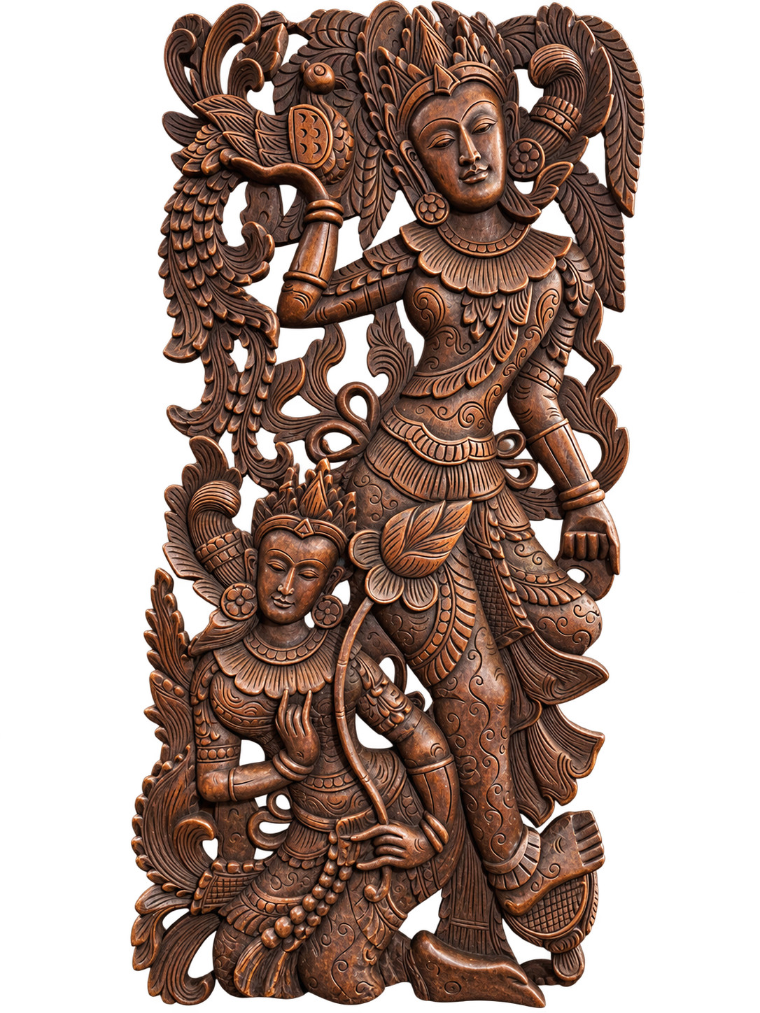 Vintage Balinese Hand Carved 3D Wood Relief Panel Vintage Balinese Hand Carved 3D Wood Relief Panel