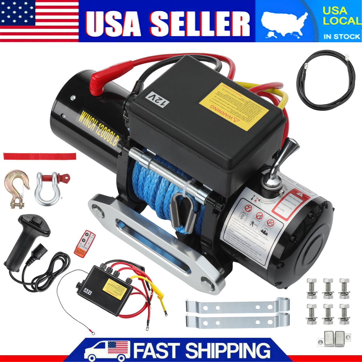 12000LBS Electric Winch 12V Synthetic Cable Truck Trailer Towing Off-Road 4WD US