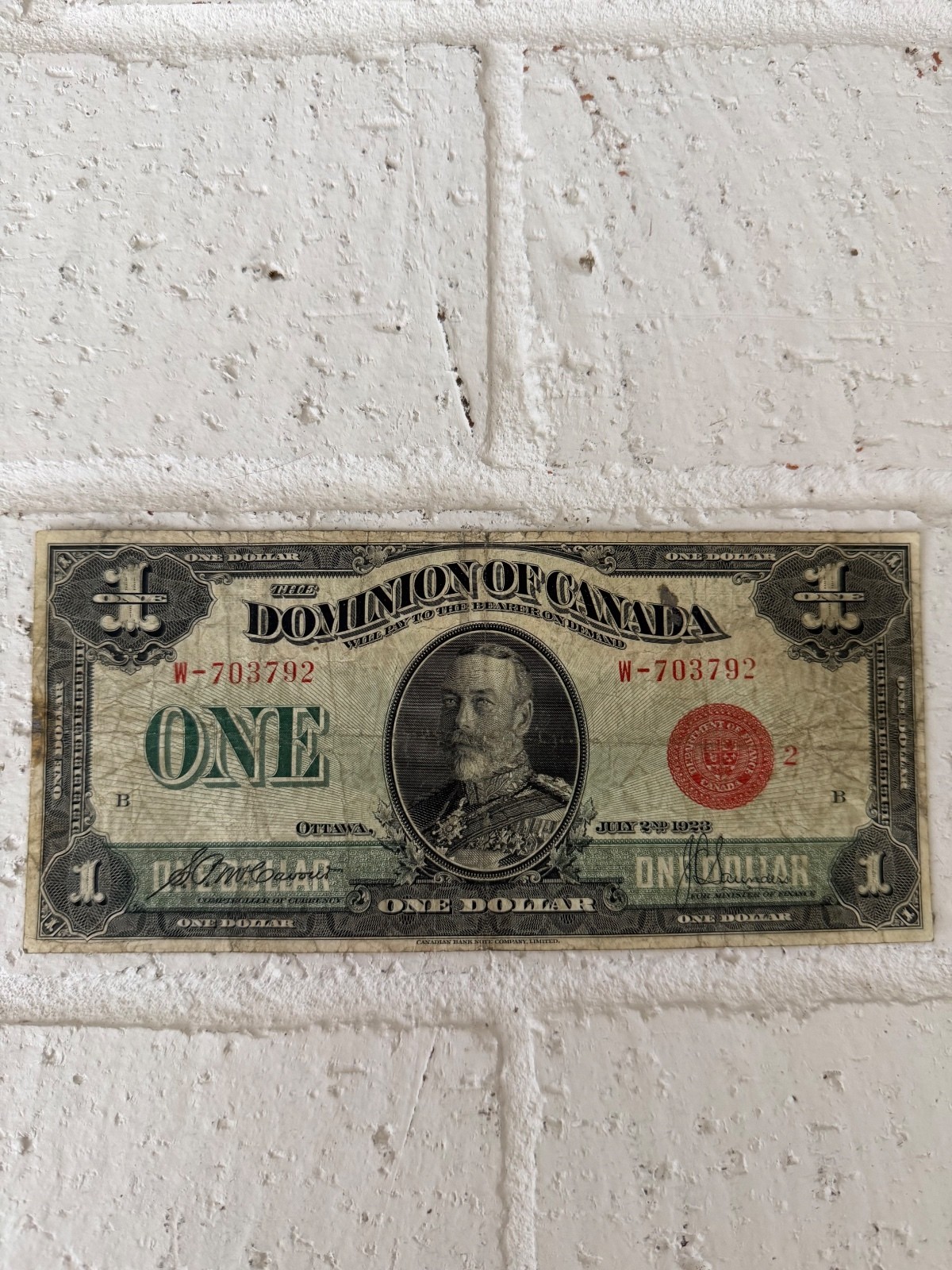 Vintage Dominion of Canada One Dollar Bill 1923 with King George V Portrait Vintage Dominion of Canada One Dollar Bill 1923 with King George V Portrait