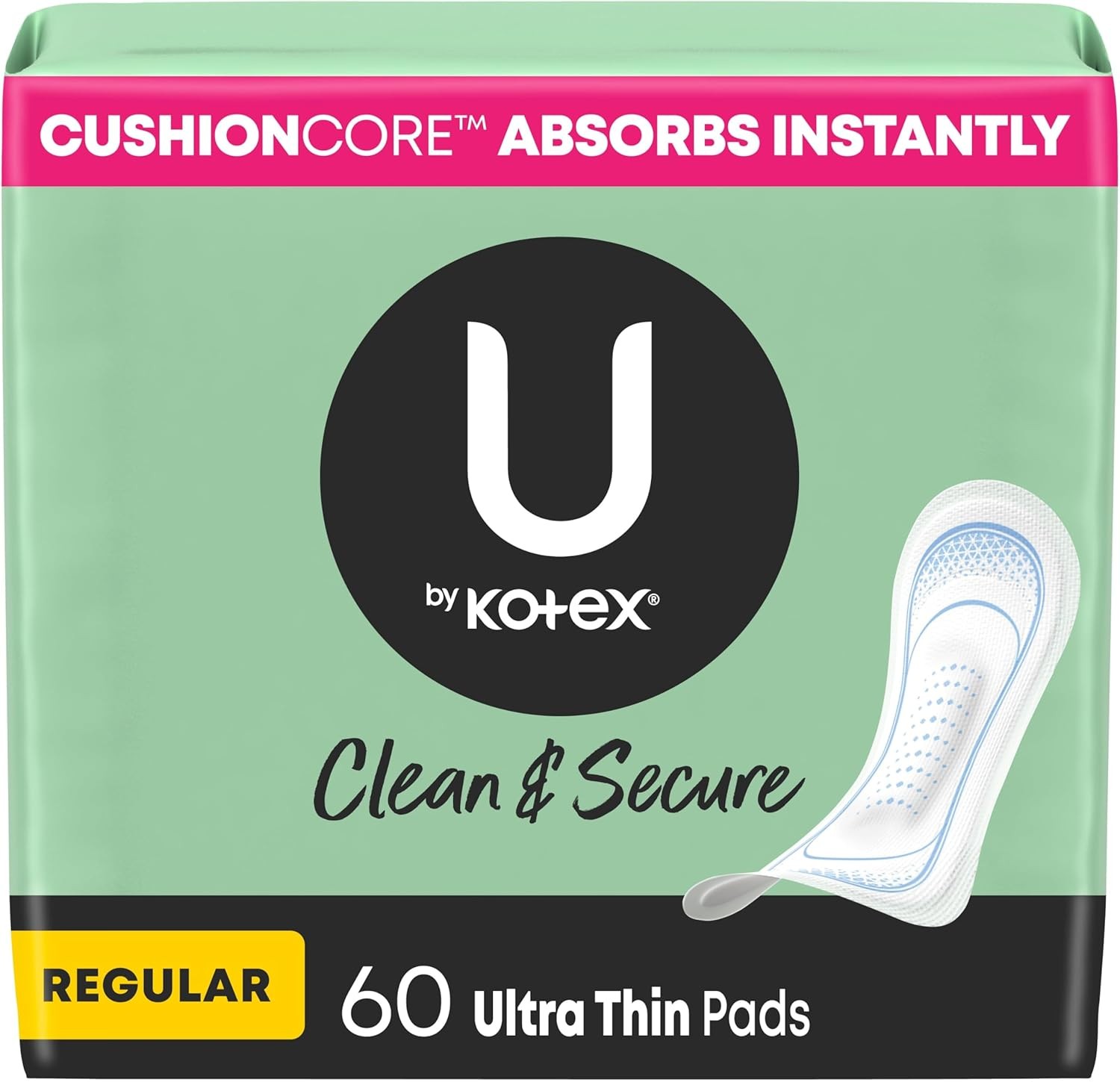 U by Kotex Ultra Thin Pads, Clean & Secure, Regular Absorbency, 60 Count (Packag U by Kotex Ultra Thin Pads, Clean & Secure, Regular Absorbency, 60 Count (Packag