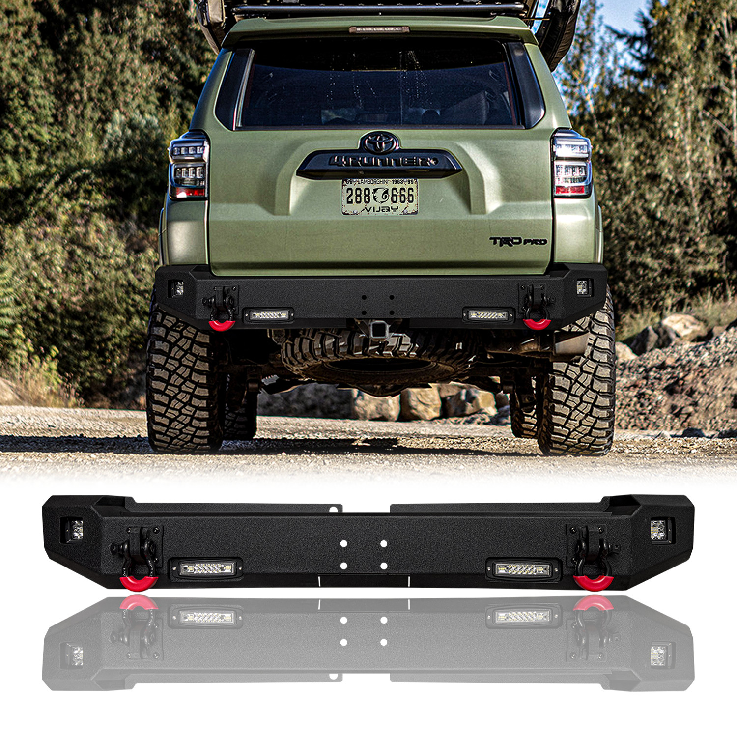 Vijay For 2015-2023 Toyota 4Runner Steel Rear Bumper With LED Lights&D-Rings