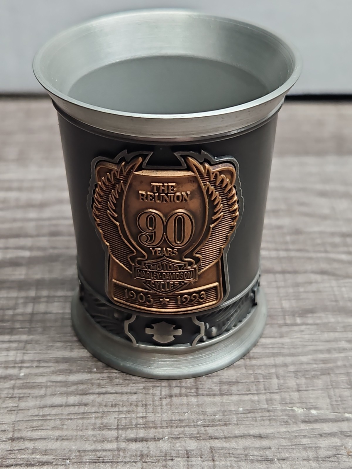 Harley Davidson 90th Anniversary Pewter Shot Glass. 3420 out of 5000