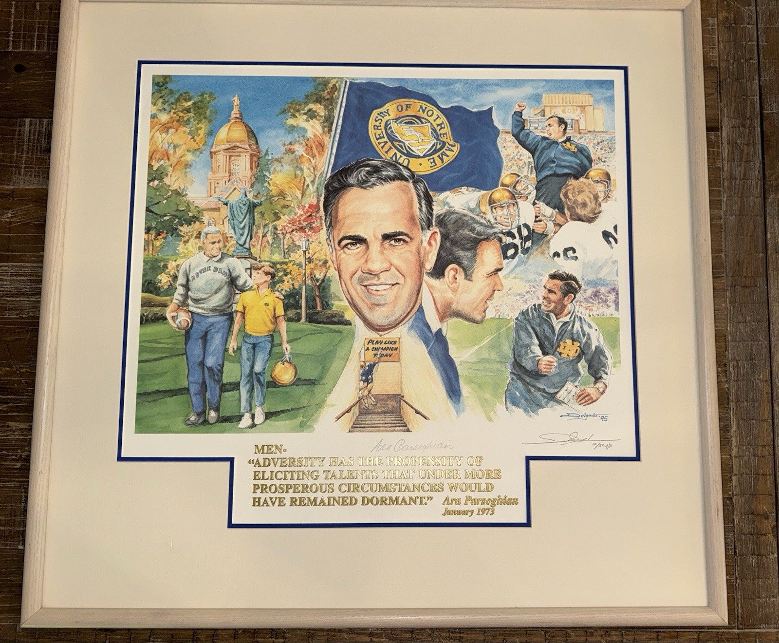 Ara Parseghian Notre Dame AUTOGRAPH Signed Football Quote Framed 28x29 NO GLASS Ara Parseghian Notre Dame AUTOGRAPH Signed Football Quote Framed 28x29 NO GLASS