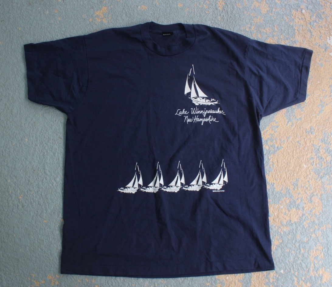 VTG Screen Stars 2XL Navy Lake Winnipesaukee NH Sailing Graphic Tee 80s Boat USA VTG Screen Stars 2XL Navy Lake Winnipesaukee NH Sailing Graphic Tee 80s Boat USA