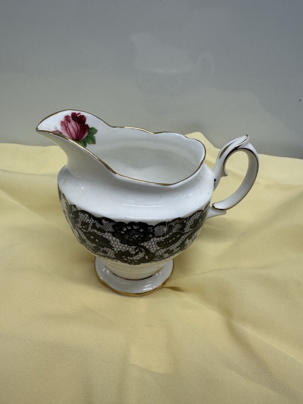 RARE LARGE CREAMER Vintage Royal Albert Senorita Black Lace & Rose Bone China RARE LARGE CREAMER Vintage Royal Albert Senorita Black Lace & Rose Bone China