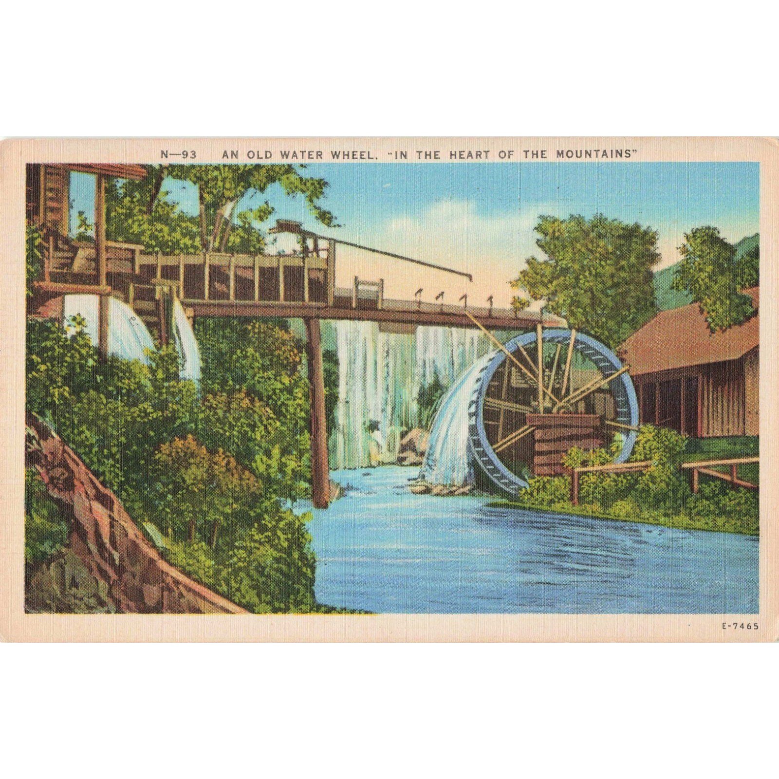 Vintage 1941 Linen Postcard An Old Water Wheel Heart of the Mountains Newport TN