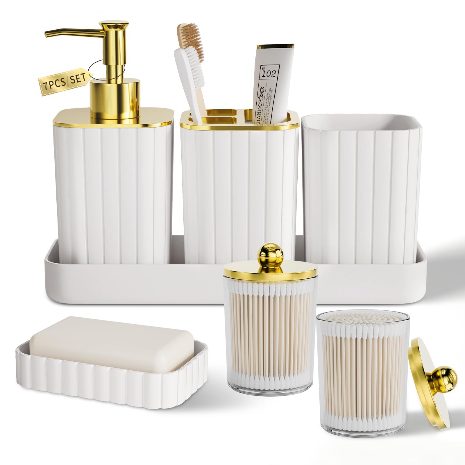 XLHOMO Bathroom Accessory Set - Gorgeous Set, Basic White&gold XLHOMO Bathroom Accessory Set - Gorgeous Set, Basic White&gold