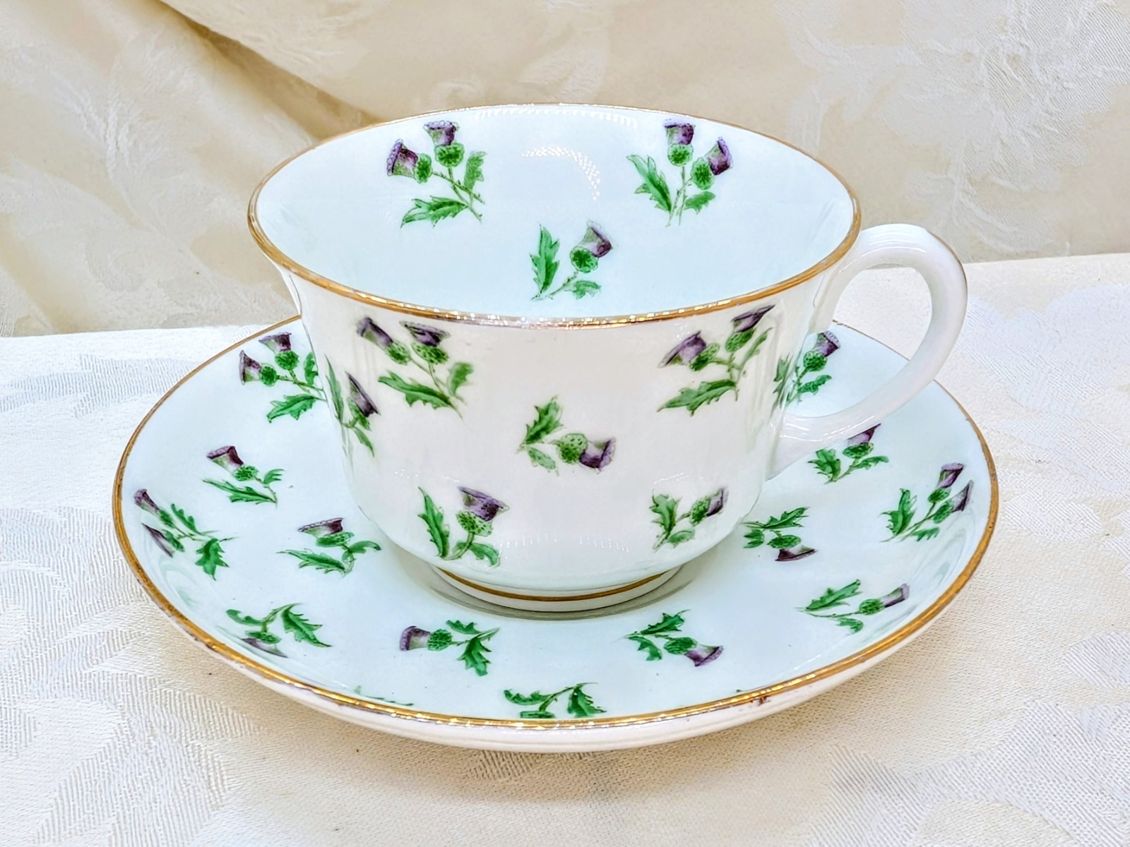 Vintage Aynsley 15287 Scots Thistle Teacup Saucer Hand Painted England 1920s Cup