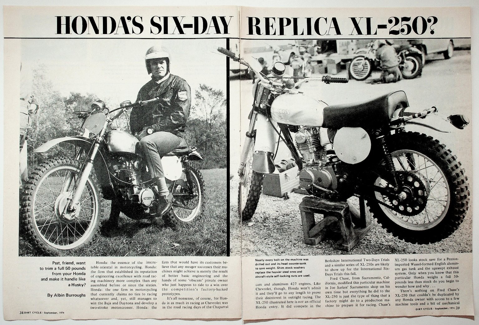 Honda XL-250 Six-Day Replica Motorcycle Memorabilia Vintage Dirt Cycle 1974