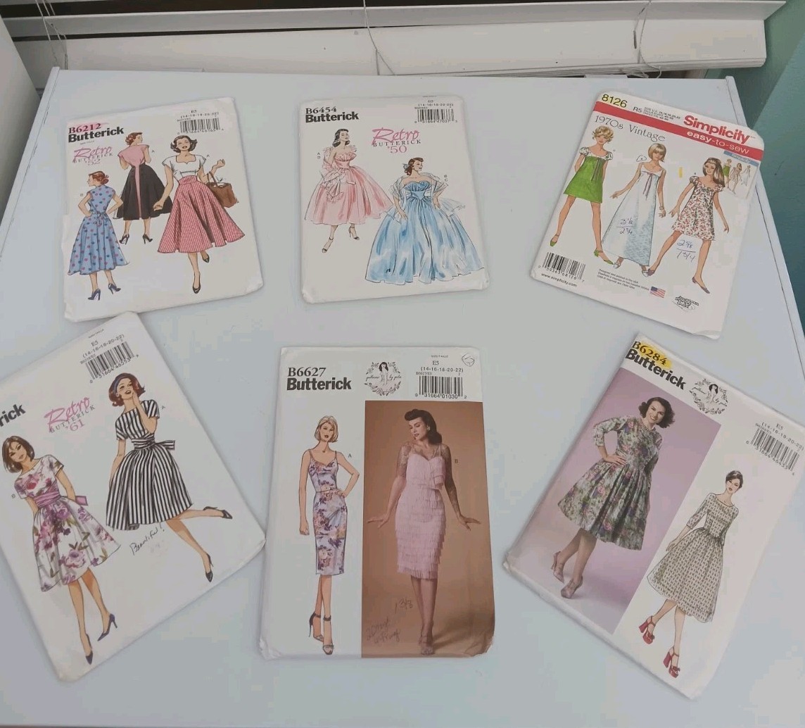 6 Retro Butterick Dress Sewing Patterns Simplicity 70's Sz 14 16 18 20 22 Gertie