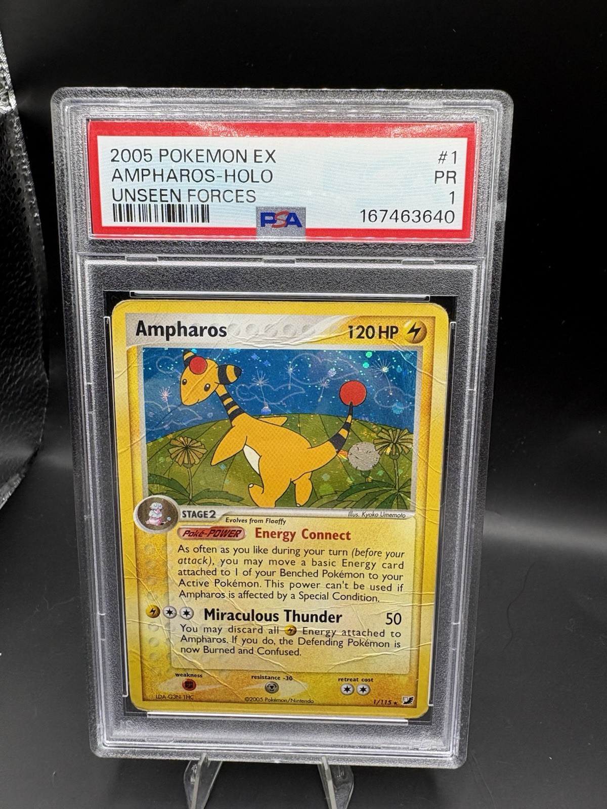 AMPHAROS HOLO 1/115 UNSEEN FORCES POKEMON PSA 1 POP 4