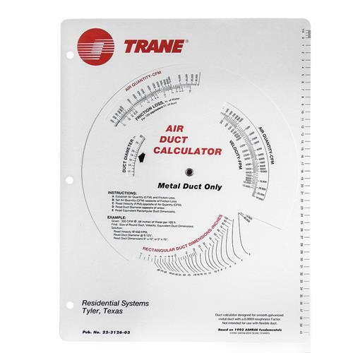 Trane Ductulator Duct Sizing Calculator Slide Chart Graph # 22-3126-04
